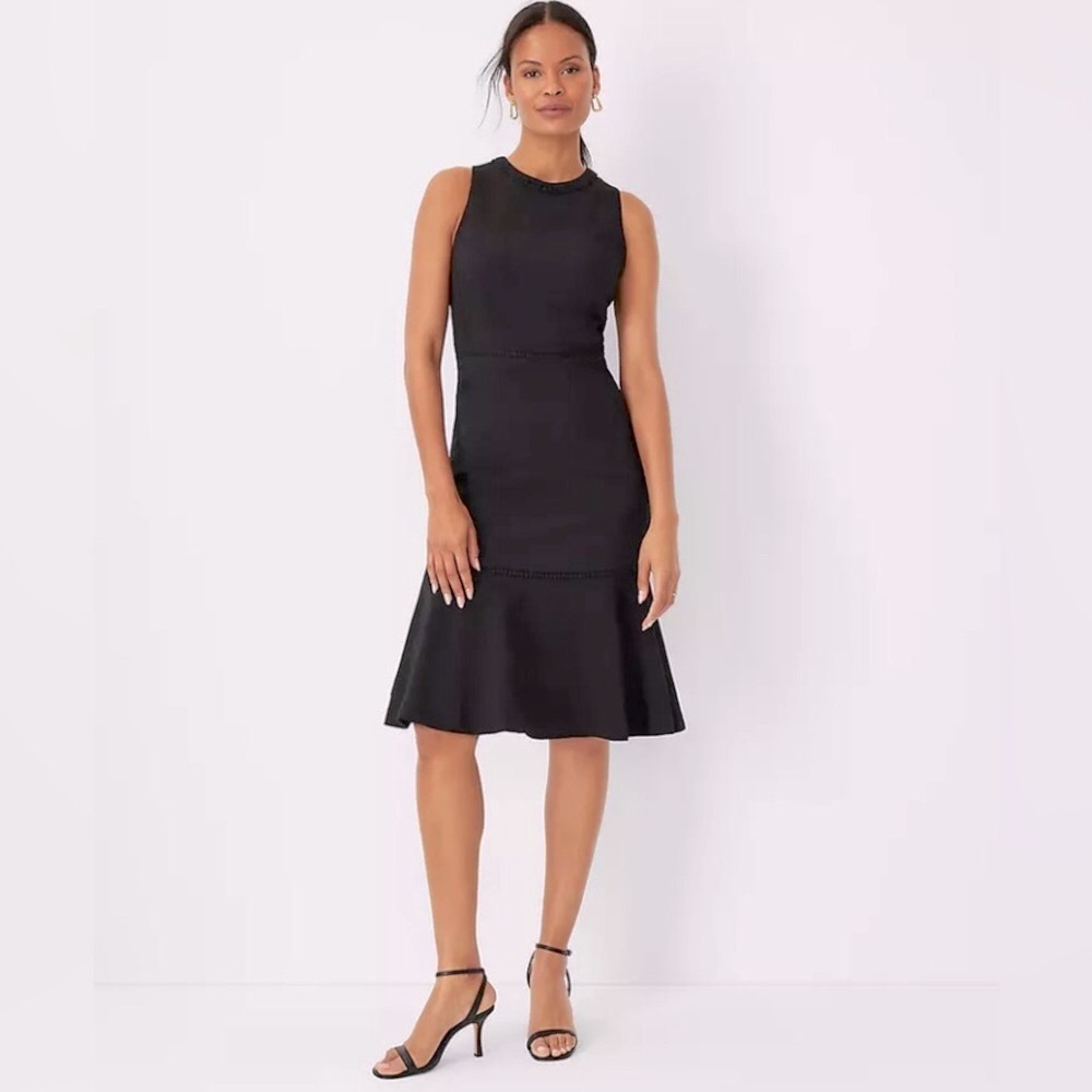 Ann Taylor Dress NWT Summer Black Eyelet Flare Size 6 Sleeveless Lined